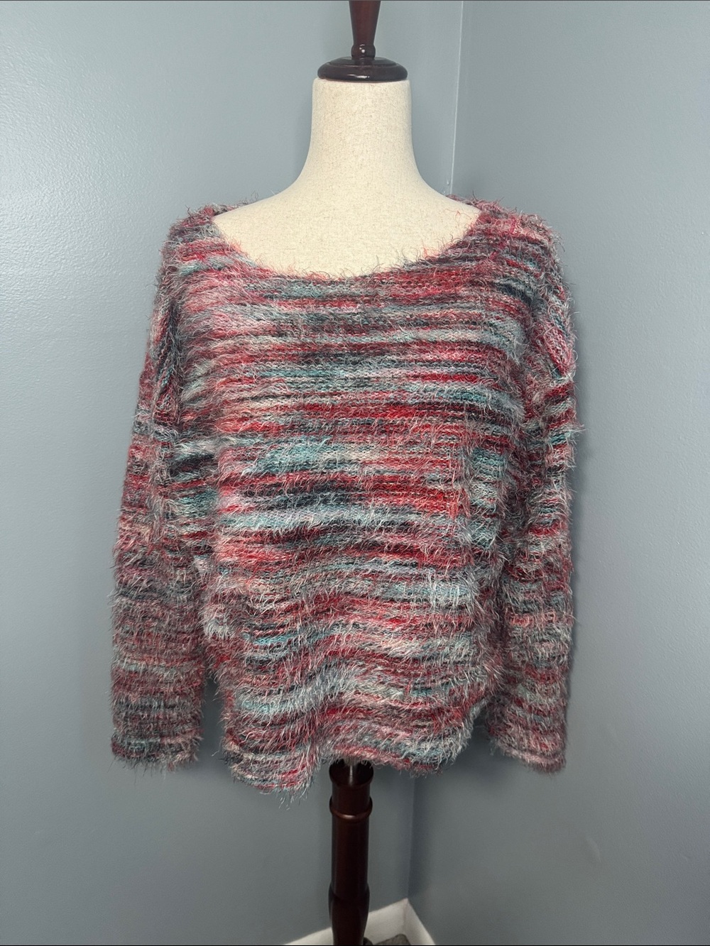 Anthropologie Women’s Multicolor Fuzzy Stripe Sweater Sz L